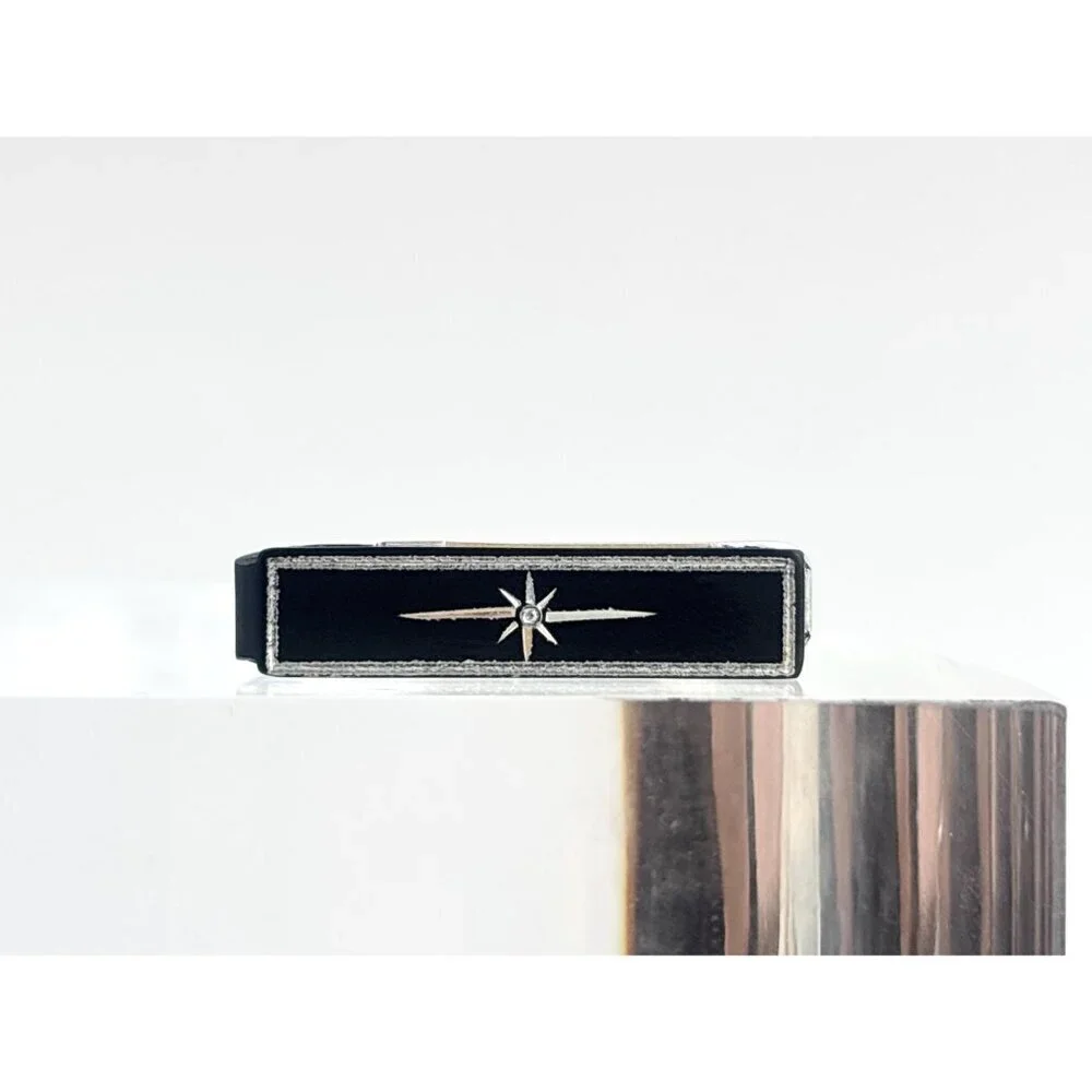Anson Designer Starburst Black Enamel Silver T Vintage Men's Tie Bar | Tie Clip